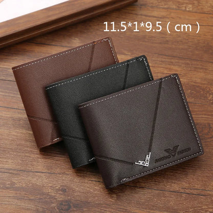 Lychee Texture Leather Card Clip Short Men'S Coin Purse Wallet Business-Style Cash Money Purse Multi Patchwork Card Slot Holder