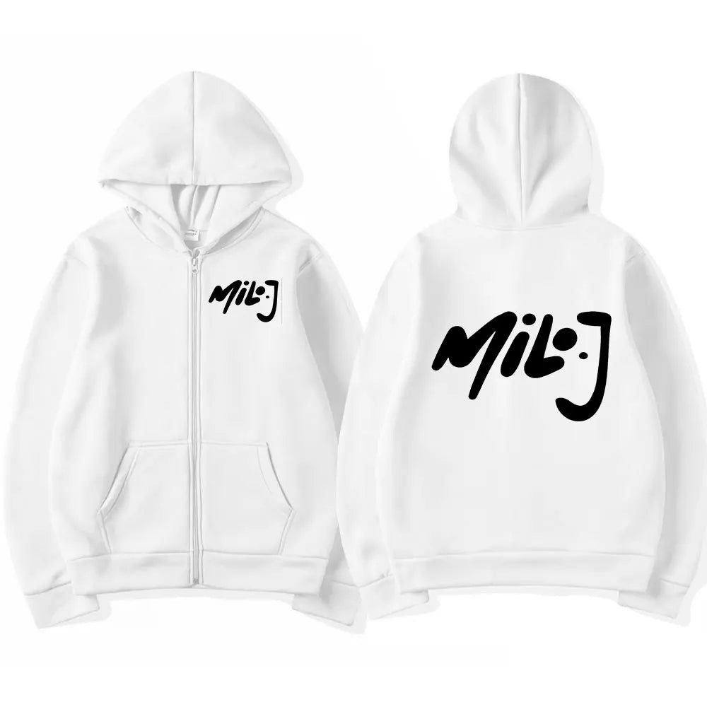 Rapper Milo J Logo Merch Zipper Hoodies Men's Women Fashion Hip Hop Zip Up Hooded Sweatshirts Casual Oversized Jackets Pullovers