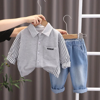 Spring Causal Suit Baby Boys Girls Cartoon Strips Shirt Pants 2pcs/Set Children Clothing Kids Infant Sportswear 0-5 Years