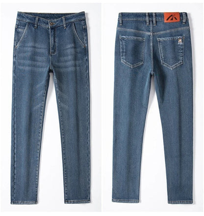 Winter Fleecy Thickened Warm Jeans Vintage Brand Classic Retro Youth Fashion Men Fit Straight Leg Casual Stretch Denim Pants