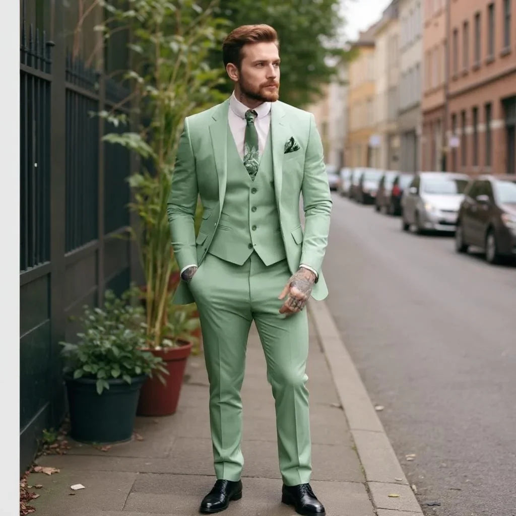3 Pcs Formal Wedding Suits for Men Groom Tuxedos Casual Business Suit Slim Fit Party Prom Suit Set (Jacket+Vest+Pants)
