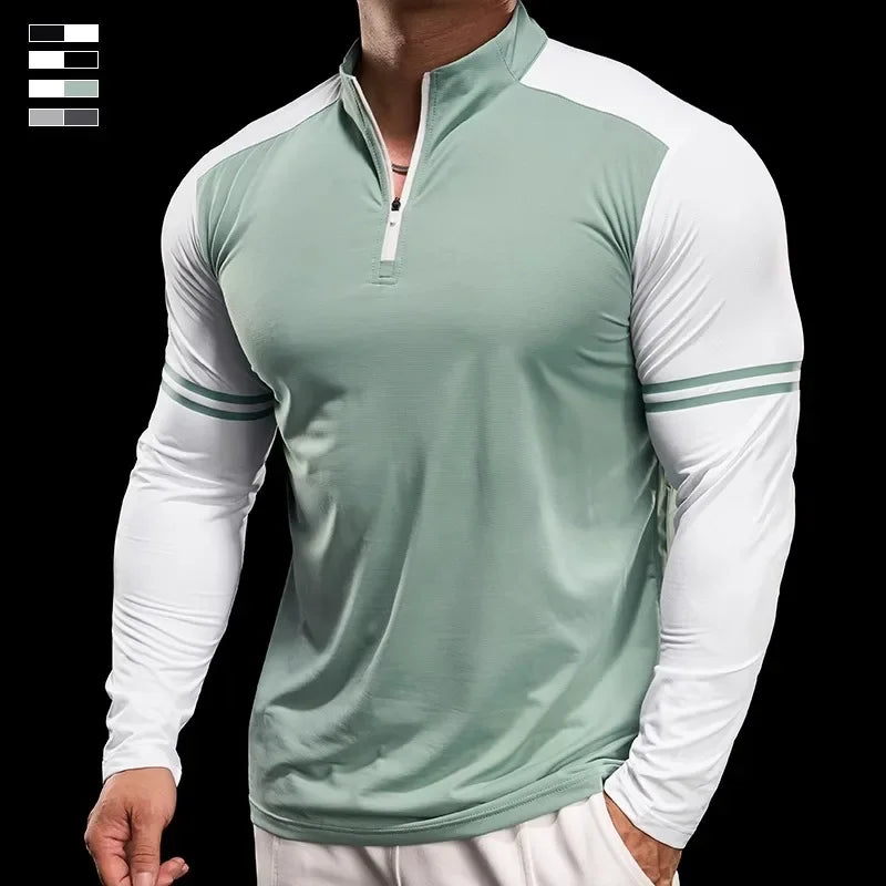 Men's Running Gym Fitness Tops Slim Fit Color-blocked Long-sleeved T-shirt Training Cycling Breathable Quid Quick-drying Clothes