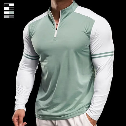 Men's Running Gym Fitness Tops Slim Fit Color-blocked Long-sleeved T-shirt Training Cycling Breathable Quid Quick-drying Clothes