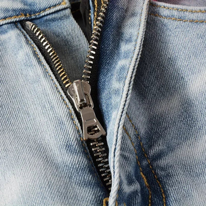 High Street Jeans Patch Hand-worn Holes Slim Skinny Jeans for Men