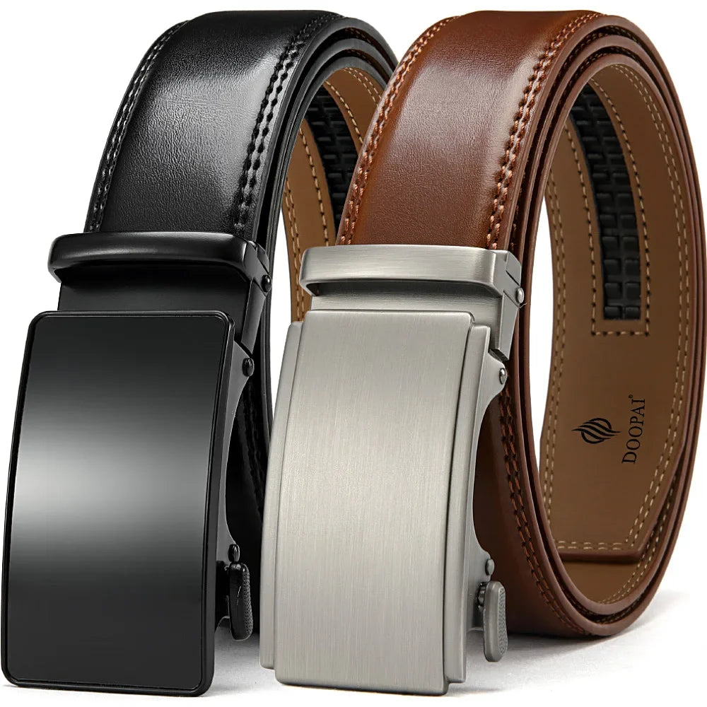 Mens Leather Belt Metal Automatic Genuine Leather Belts Leisure Fashion Ratchet Belts for Men Pants Fashion Genuine Leather Belt