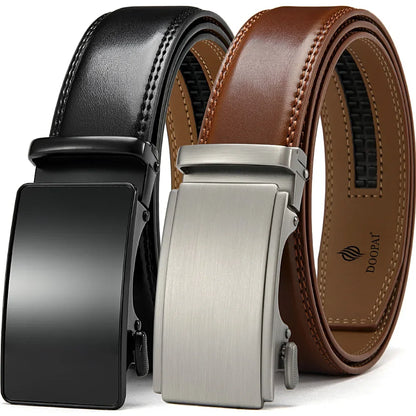 Mens Leather Belt Metal Automatic Genuine Leather Belts Leisure Fashion Ratchet Belts for Men Pants Fashion Genuine Leather Belt