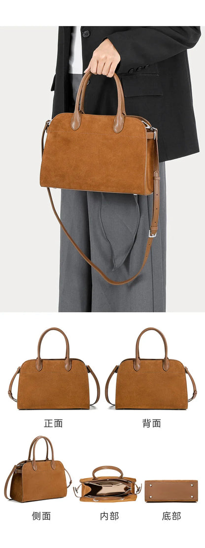 2026 Fall Winter Suede Leather Spacious Crossbody Tote Bag Simple Commuting Handheld Single Shoulder Bag Premium Women's Handbag