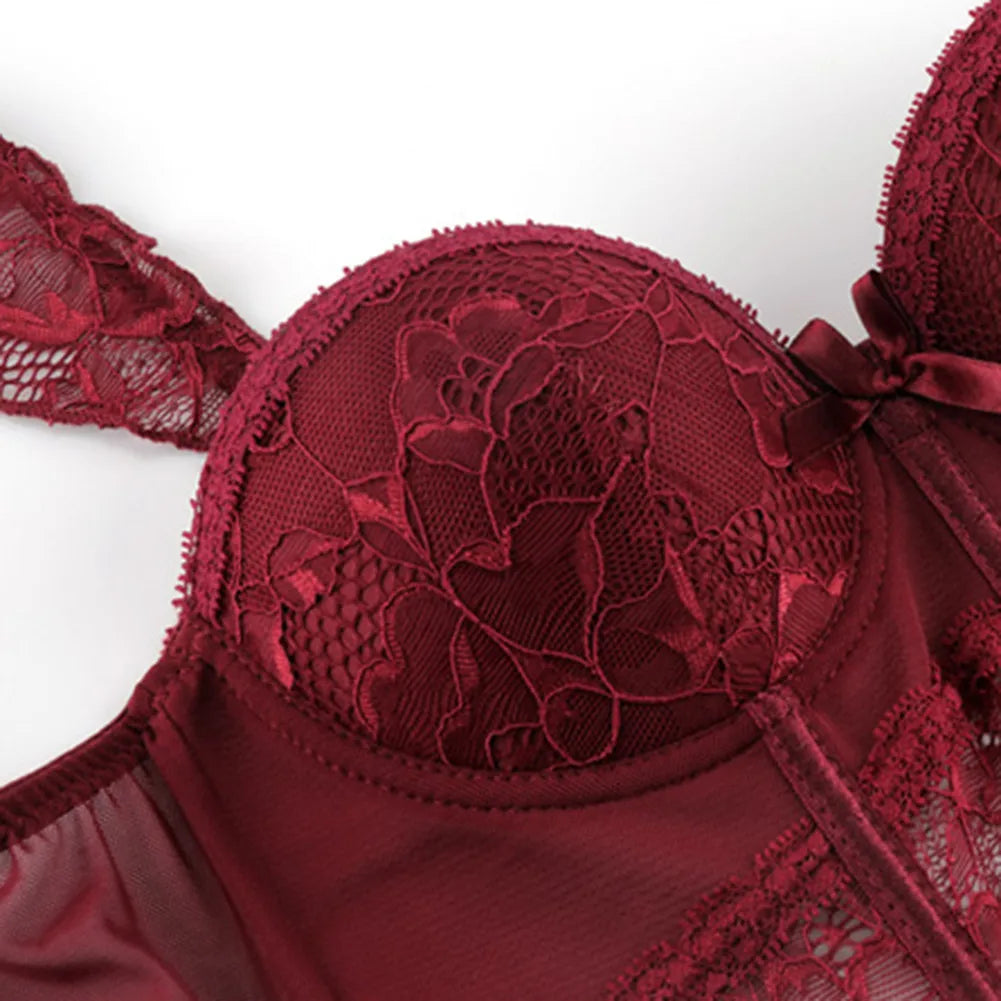 Sexy Lace Corset Body Shapewear Set Women Bustier with Suspenders Stockings Choker 4pcs Body Shapers Lingerie