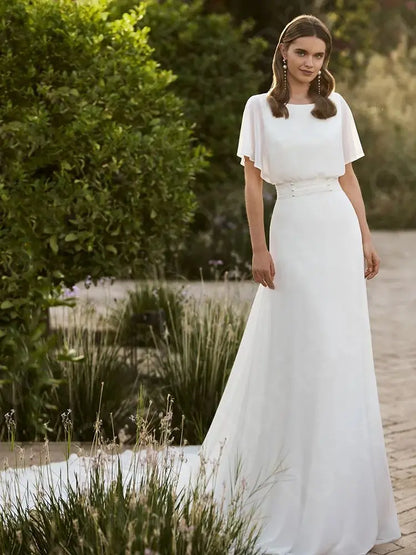 Customized Modern Summer White Wedding Dresses 2024 Bridal Gowns Back Out Bride Dress Round Neck Boho Wedding Gowns Lace Beach
