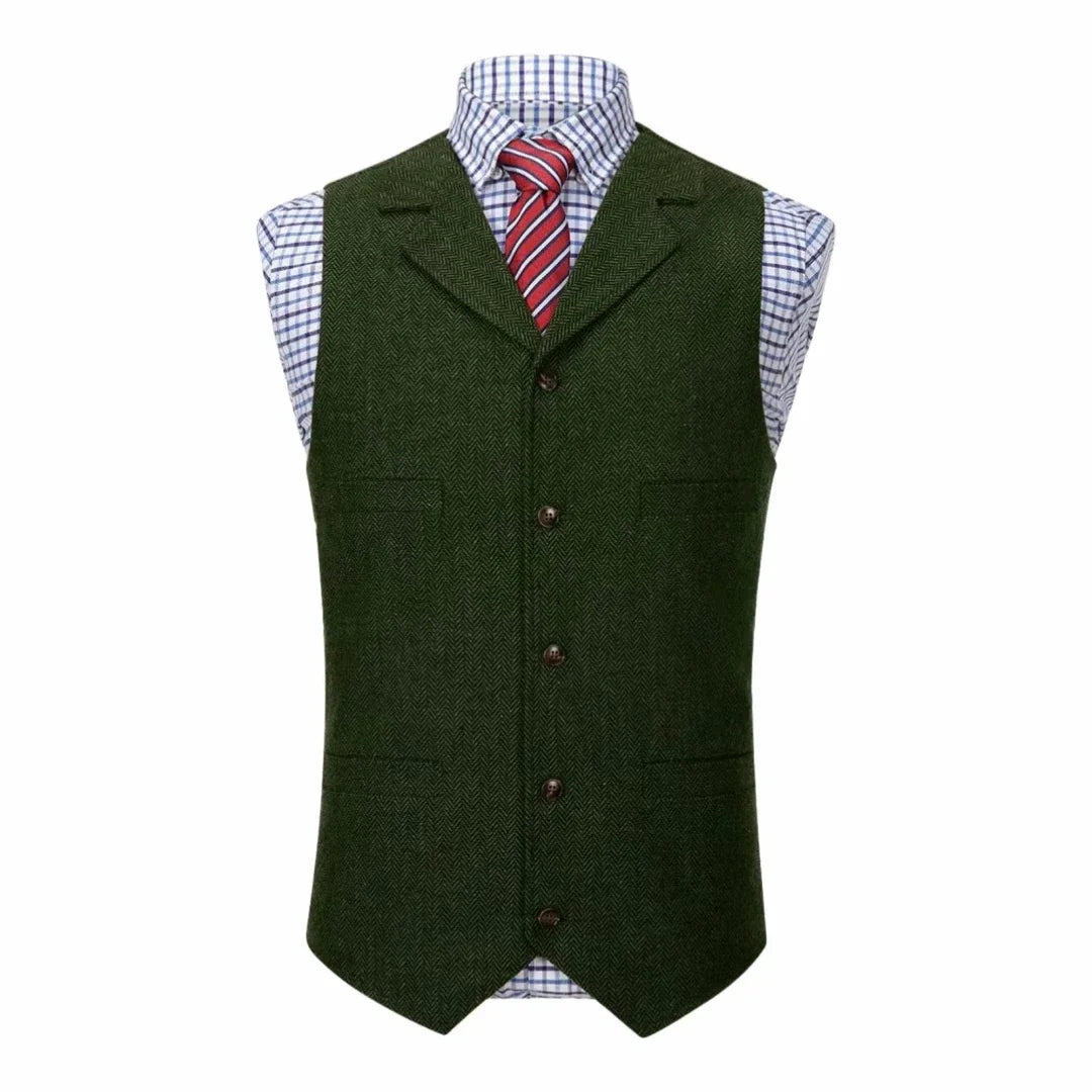 Men Vest Blue Herringbone With Lapel Single Button Waistcoat For Wedding Commute Business Office Work Daily Casual Men Suit Vest