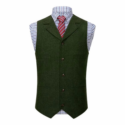 Men Vest Blue Herringbone With Lapel Single Button Waistcoat For Wedding Commute Business Office Work Daily Casual Men Suit Vest