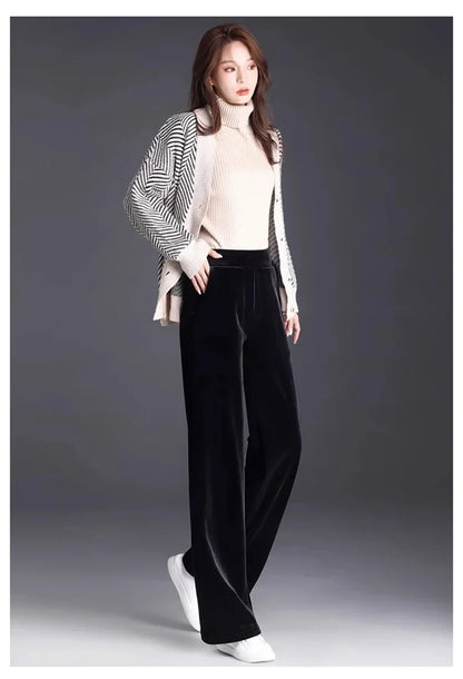 Women's pants with many reviews flared pants ice silk pants wide leg pants, high waisted blue loose straight leg pants 6XL