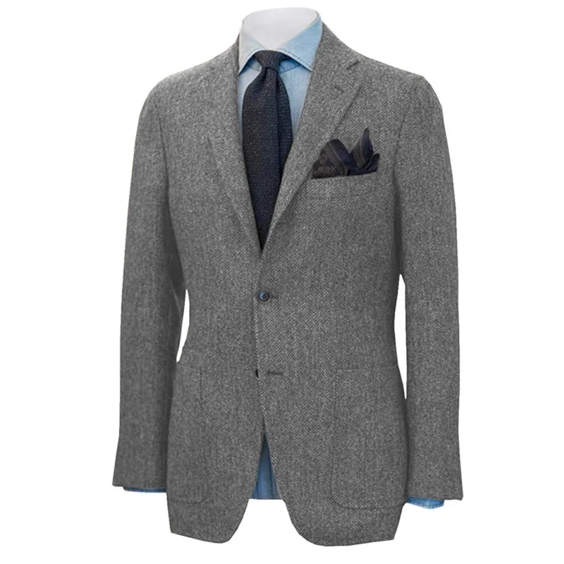 Men's Suit Herringbone Blazer Prom Tuxedos Wool Tweed Single Breasted Formal Bussiness/Wedding Jacket（Only Coat）