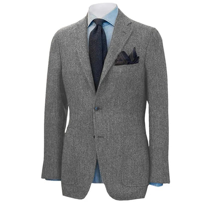 Men's Suit Herringbone Blazer Prom Tuxedos Wool Tweed Single Breasted Formal Bussiness/Wedding Jacket（Only Coat）