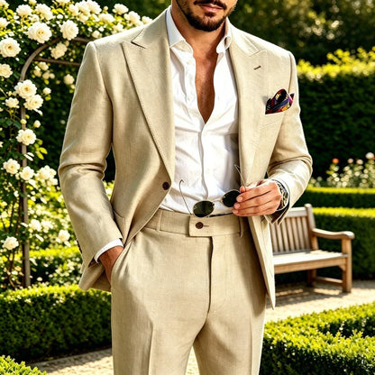 Sage Green Linen Men Suit 2 Piece Set Beach Wedding Lightweight Summer Casual Groom Suits Outdoor Mens Fashion Suit 2026