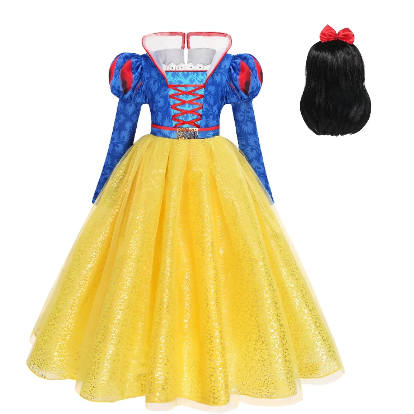 2026 Deluxe Snow White Princess Gown Puff Sleeve Stand Collar Girl Fairy Kid Cosplay Costume Toddler Carnival Apparel Dresses
