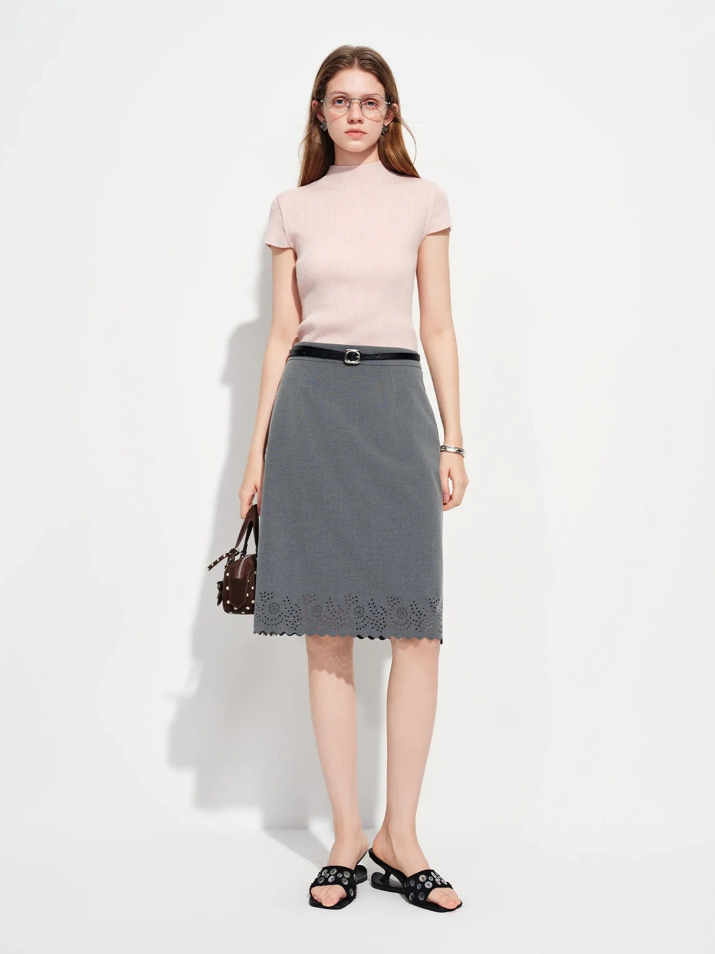 2026 Spring Women's Semi-High Neck Solid Wool Knit Sweater - Slim Fit Short Sleeve Simple Top for Casual Office Wear