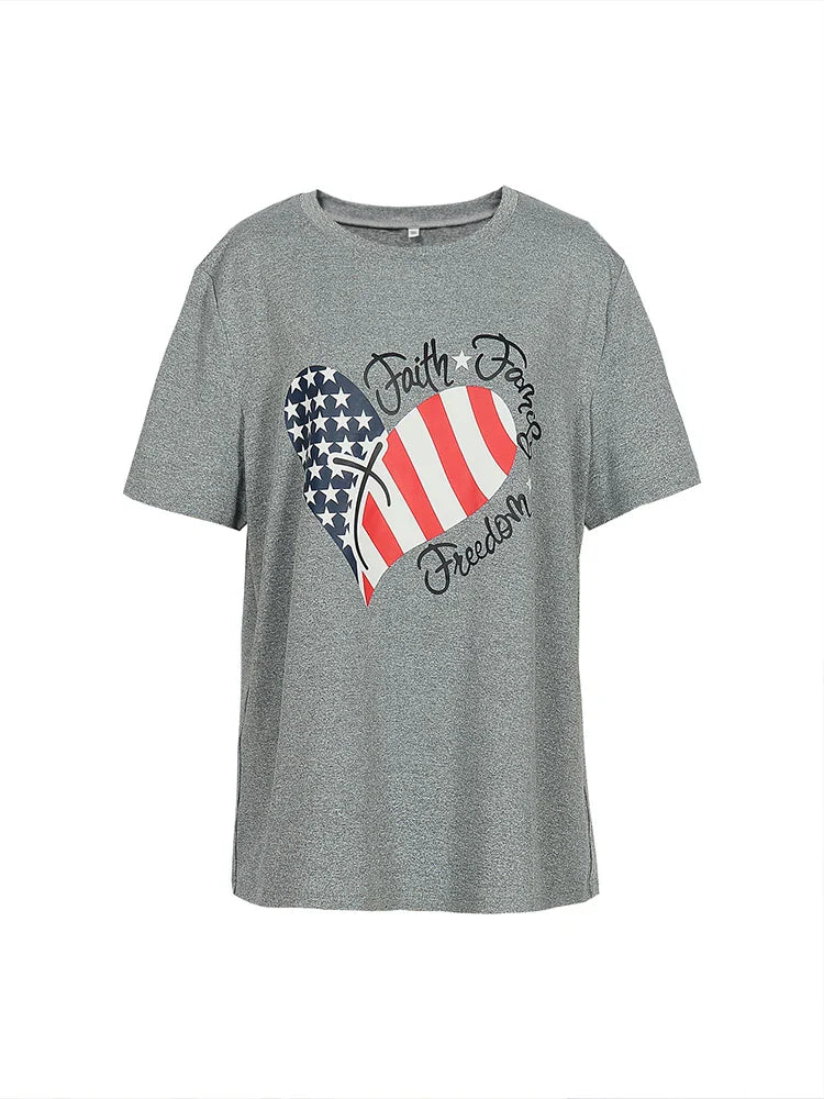 plus Size Women's round Neck Short Sleeve Top Featuring American Flag Design for Independence Day Summer Fashion Outfit