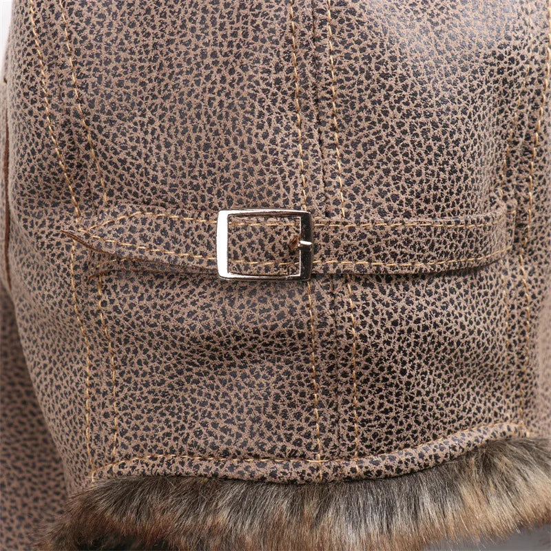 Men Winter Bomber Hat With Goggles Outdoor Motorcycle Windproof Warm Faux Fur Pilot Earflap Hat Leather Thermal Ushanka