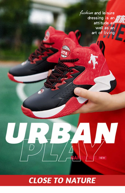 Children Sports Shoes Waterproof Low-top Sneakers Kids Basketball Shoes Boys Lace-up Non-slip Shoes for Running Durable Sneakers