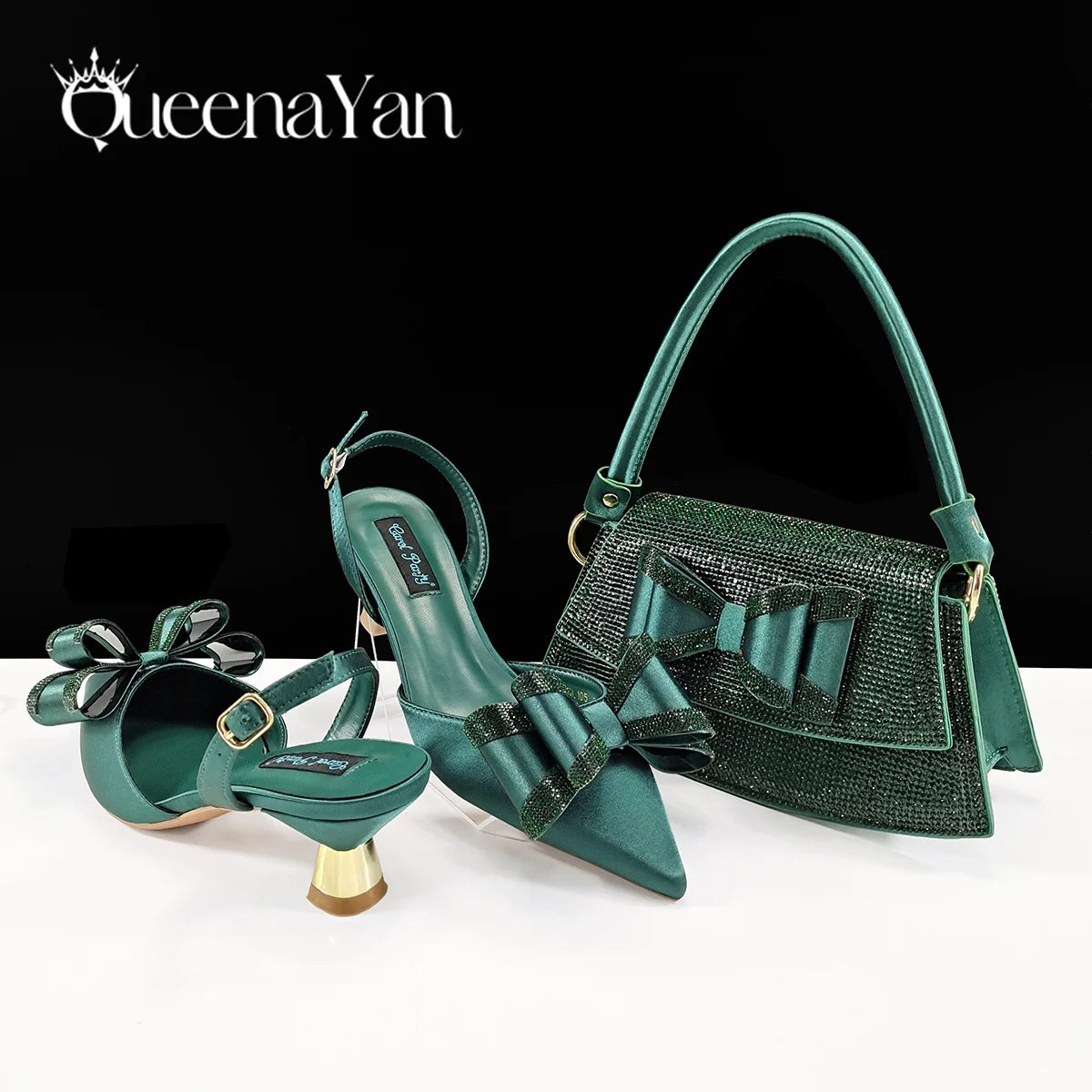 Queena Yan 2025 Newst Italian Butter-fly Design Party Wedding Pointed Toe Slingback Sandals with Bag Set in Sky Blue Color