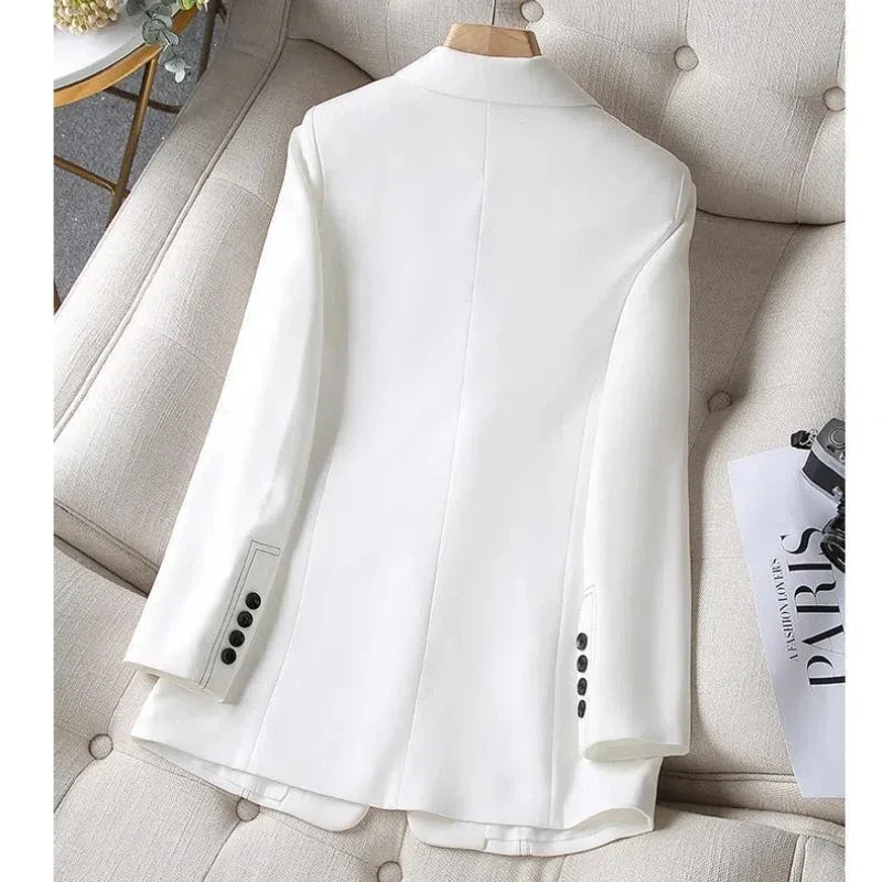 Black Blazers Women's Professional Suit Western-style OL Suits Top Exposed Line Decoration Temperament Slim Fit Line Jacket