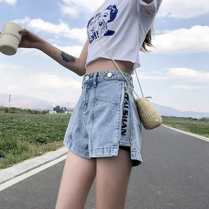 Short Pants For Woman To Wear Jeans Wide Mini Denim Women's Shorts Punk Print Low Price Elasticty Luxury Fashion Y2k Harajuku XL