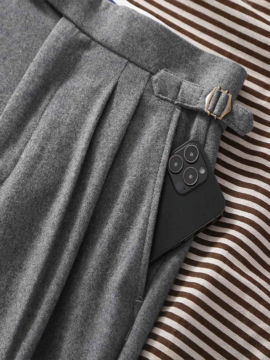 2026 Spring Light Flannel Loose Straight Casual Pants with Italian Parisian Button Adjustment - Customizable Men's Suits
