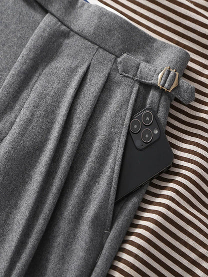 2026 Spring Light Flannel Loose Straight Casual Pants with Italian Parisian Button Adjustment - Customizable Men's Suits
