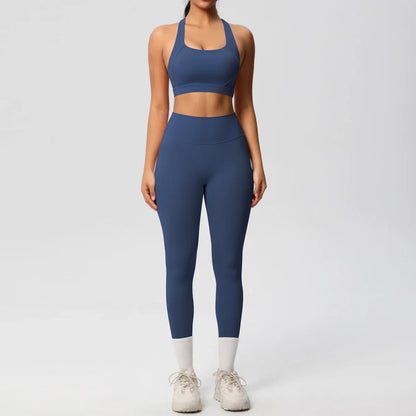 Women 2pcs Patchwork Sport Yoga Suit Training Sleeveless Sport Gym Tops  Tummy Control Slimming Booty Leggings Yoga Suit Sports