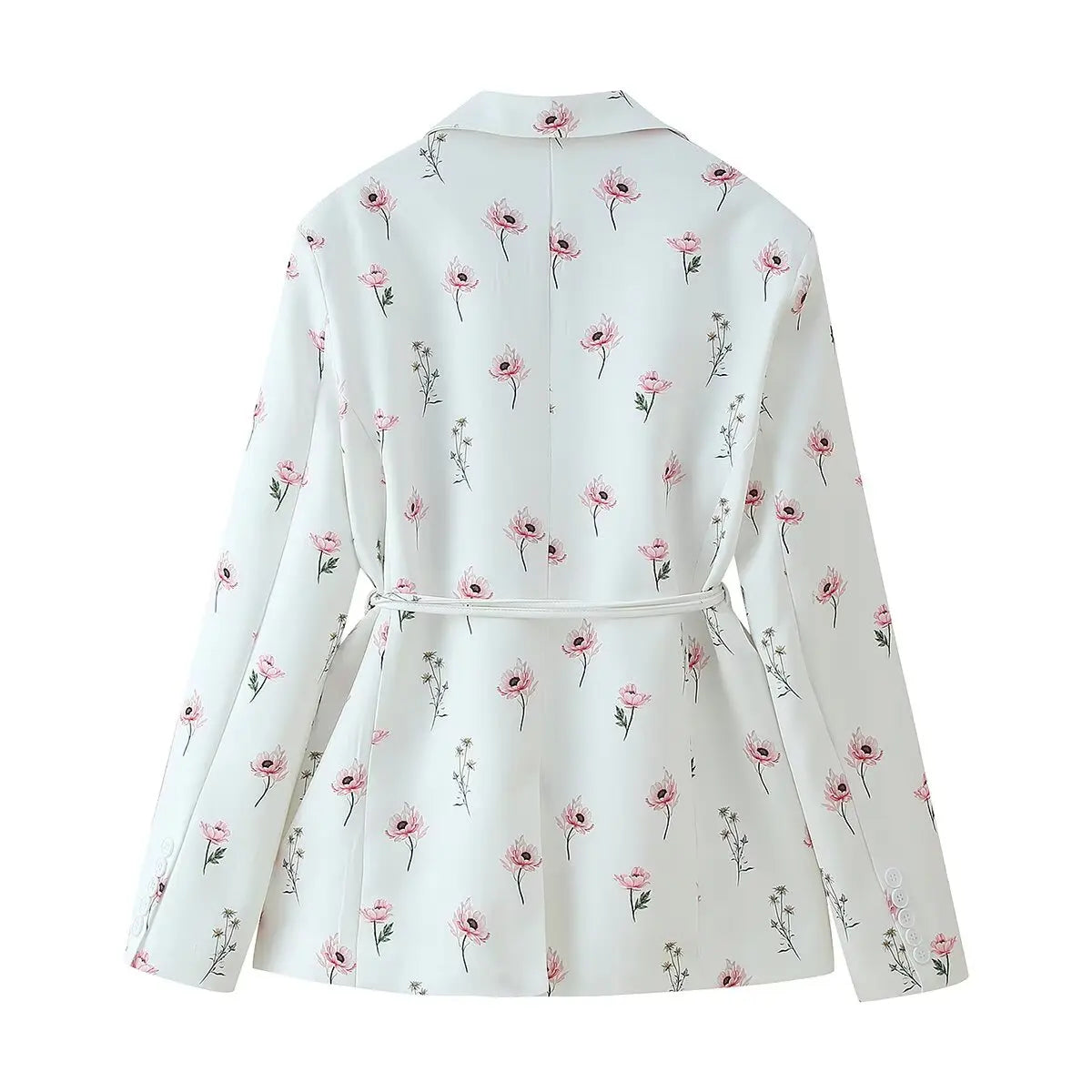 Spring New Faion Women's Suit Jaet Printed Stand Collar Belted Two-color Polyester Fiber Casual Long Sve Coat