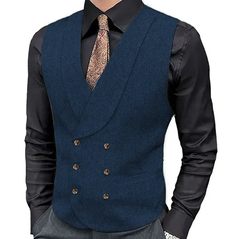 Men Vest Brown Herringbone Double Button With Lapel Waistcoat For Wedding Business Formal Banquet Work Daily Men Suit Vest