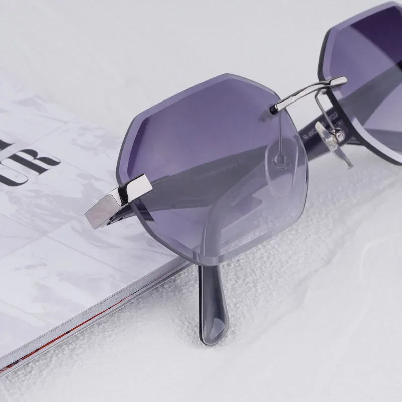 Rimless Polygon Luxury Sunglasses Acetate Alloy Gold Brand Irregular Square Original Classical Retro UV400 Gafas Hot