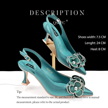 Women's Pointed Toe Shoes and Bag Flower Decoration Simple and Elegant Party Style Suitable for Party and Daily Use