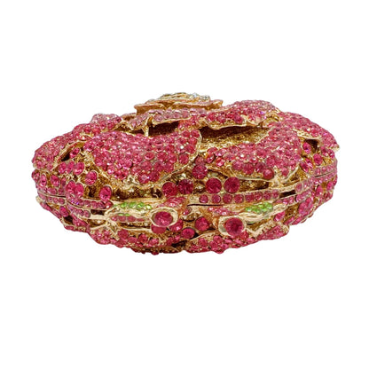 Luxury Rose Shape Diamond Rhinestone Clutch Bag Hollow Metal Banquet Wedding Handbag Women Evening Bag
