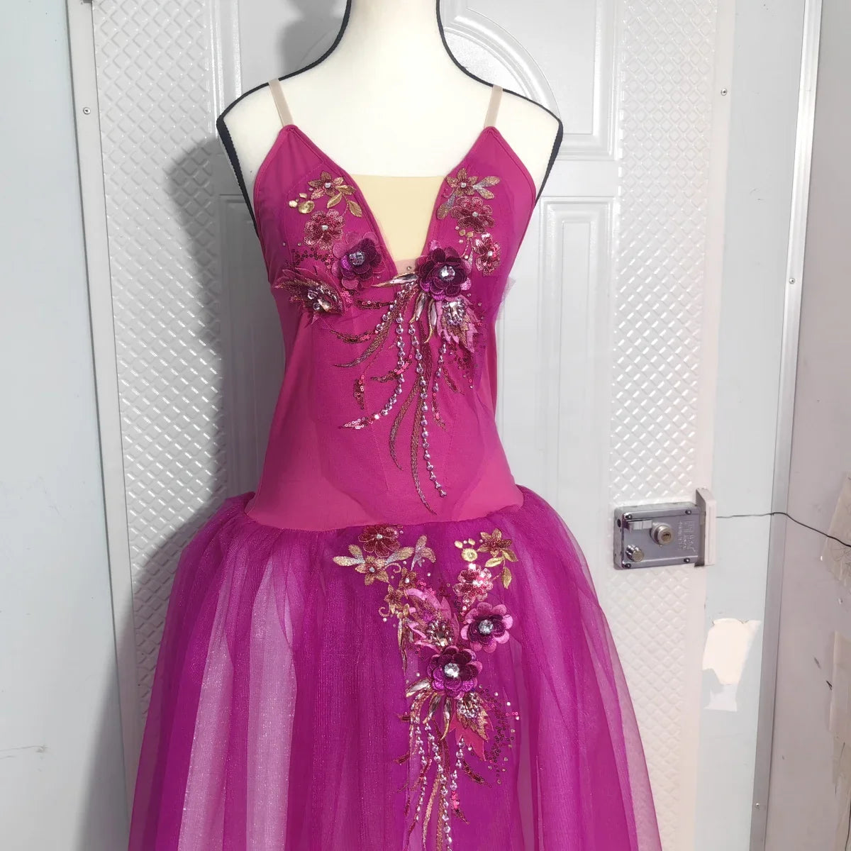 Long Ballet Tutu Skirts Blue 3d Flower Dress Performance Costumes Princess Dance Practice Romantic Dress