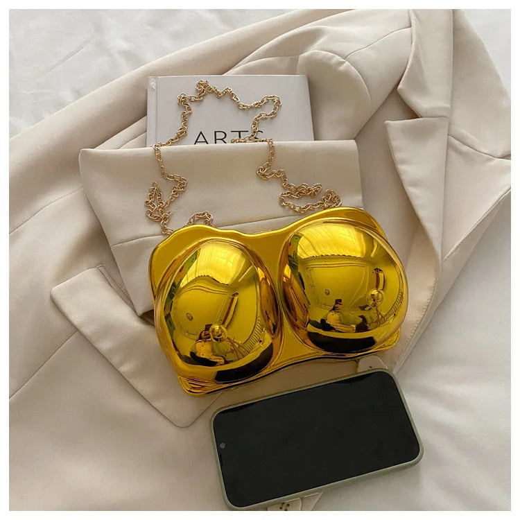 Party Purse Chest Shape PVC Bag For Women 2025 Mini Crossbody Bag Metal Chain Shoulder Bag Luxury Gold Silvery Lipstick Pouch