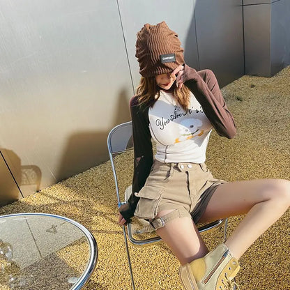 High Waisted Cargo Shorts Khaki Chic Pockets Jeans Shorts Sexy Girl Summer Clothes for Women Denim Shorts Harajuku