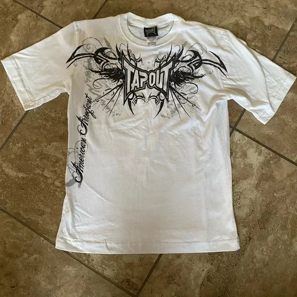 Streetwear Tapout T Shirt Y2K Mens Hip Hop Letter Graphic Print Oversized TShirt Harajuku Round Neck Cotton Short Sleeve Tops