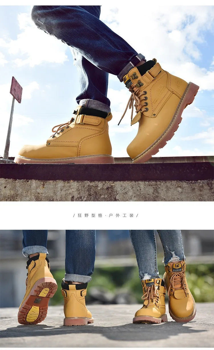 Genuine Leather Mens Women Winter Ankle Military Treking Snow Yellow Tactical Boots Outdoor for Men Work Shoes Sneakers