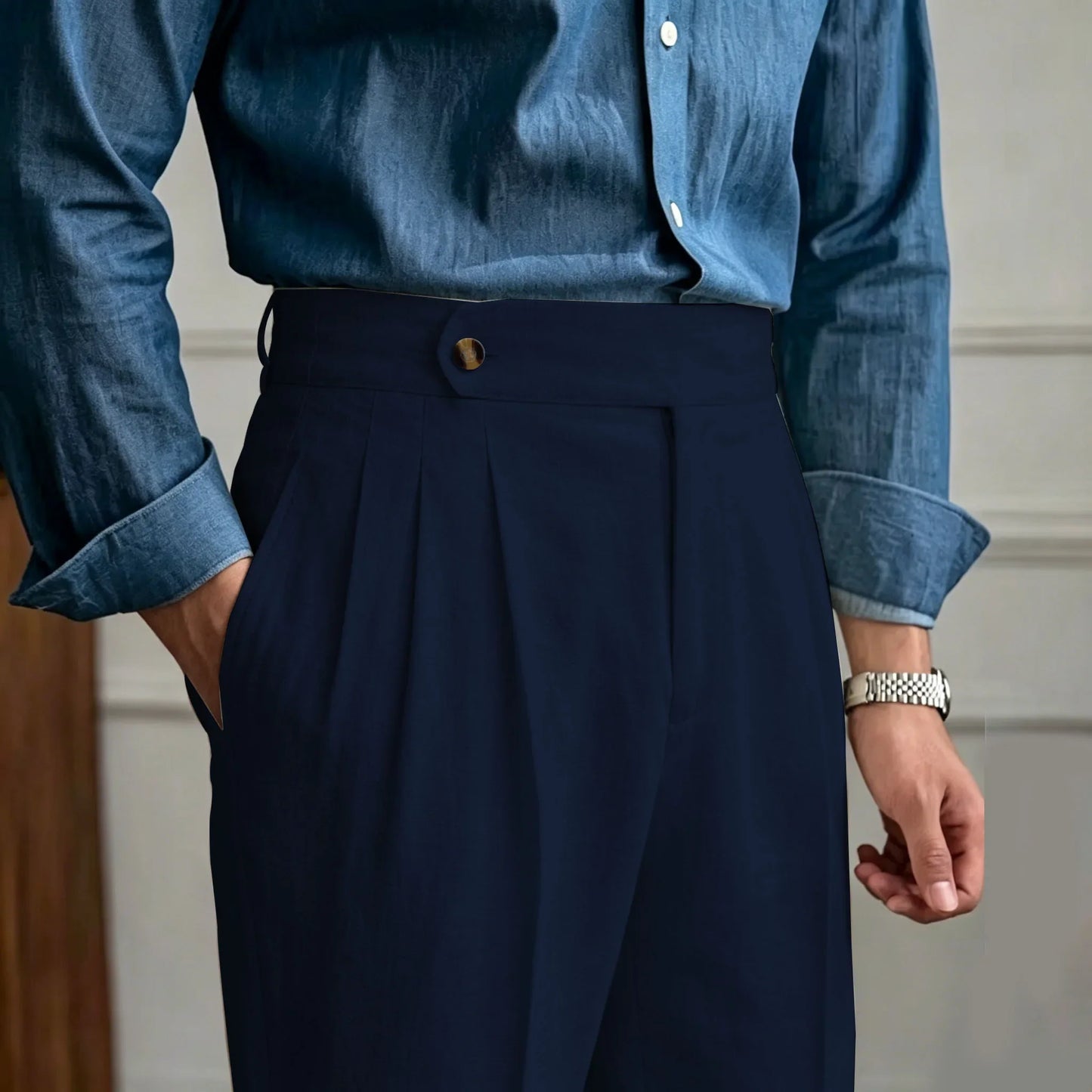 Classics Italian Naples Style Linen Men Suit Trousers Summer Trendy High Waist Pants Male Business Office Pleated Streetwear