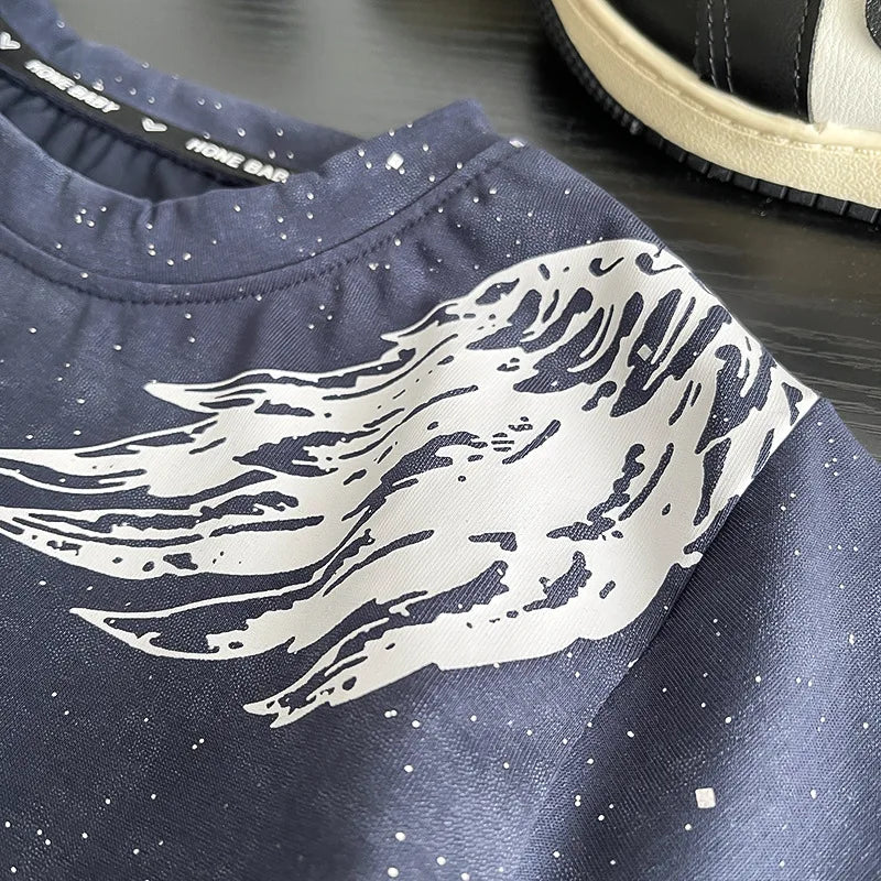 0-5Years New Baby Boy Fashion Cool Summer Clothes Suits Toddler Wings Printed T-shirt+Ripped Jeans 2pcs/sets Children Tracksuits