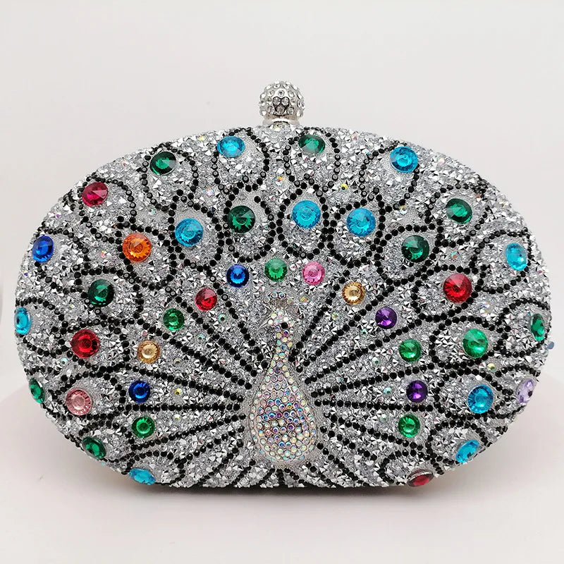 New Peacock Pattern Handbags Diamond Evening Bags for Women 2024 Fashion Luxury Evening Clutch and Purse Rhinestone Shoulder Bag