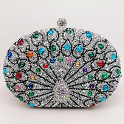 New Peacock Pattern Handbags Diamond Evening Bags for Women 2024 Fashion Luxury Evening Clutch and Purse Rhinestone Shoulder Bag