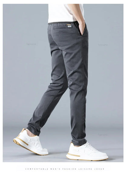 Spring Summer Men's Casual Pants Korean Fashion Cotton Thin Soft Elastic Slim Business Trousers Black Green Khaki