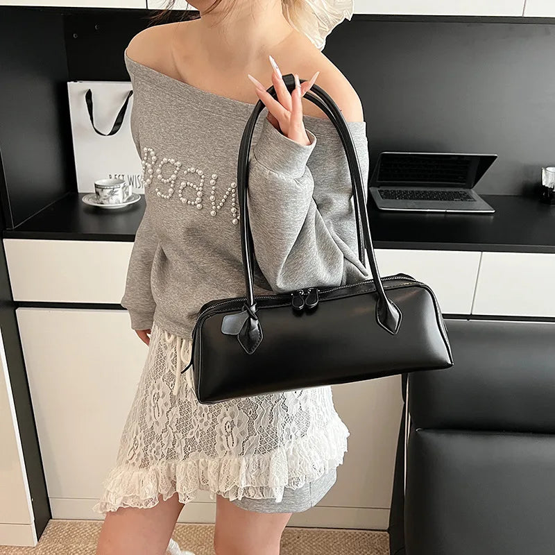 Vintage Long Shoulder Bag Women Shoulder Bag Luxury Cowhide Ladies Handbag Female Commuter Shopping Underarm Bag
