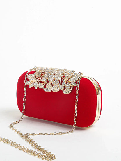 Rhinestone Clutch Bag with Crystal Floral Clasp Women Evening Handbag Formal Party Purse