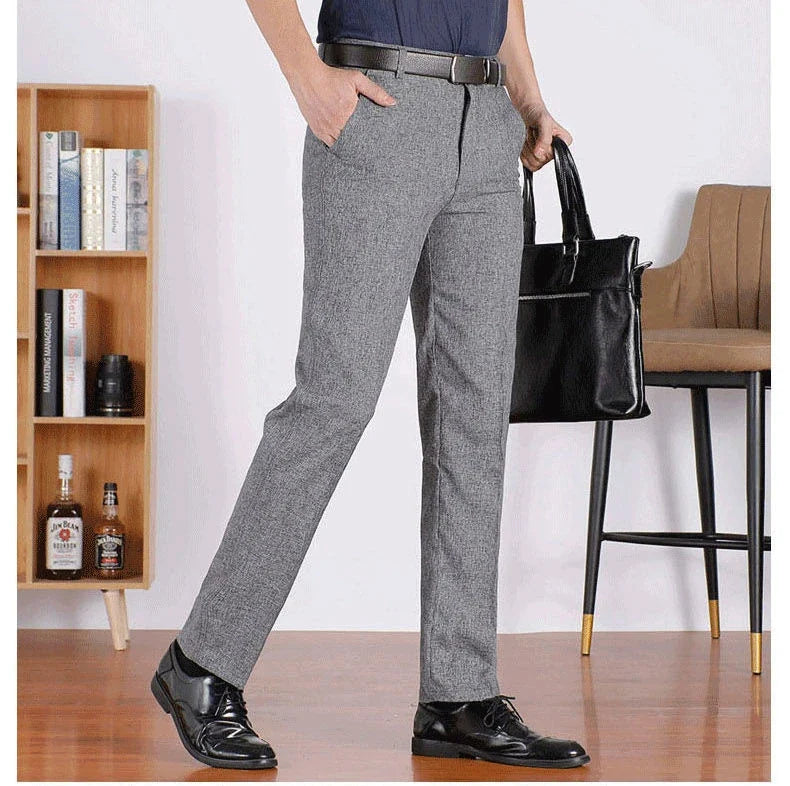 Autumn Thick  Summer Thin Casual Pants Men Straight Formal Long Trouser Adult Solid Color Flat Design Suit Pant Business RIYBEOE