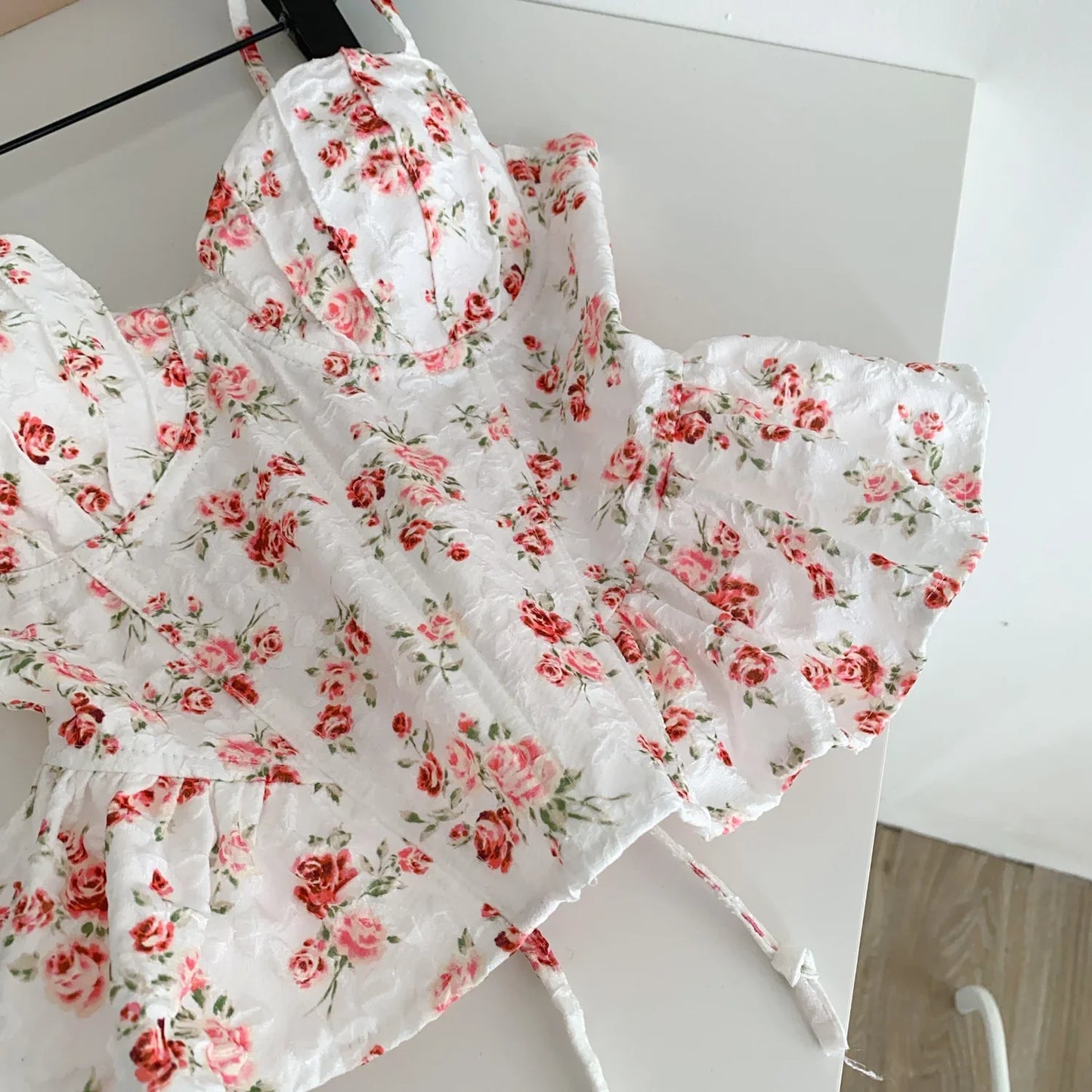 French Corset Print Beach Tank Top Female Strap Irregular Slim Hotsweet Camis Streetwear Vacation Bohe Sexy MIni Top