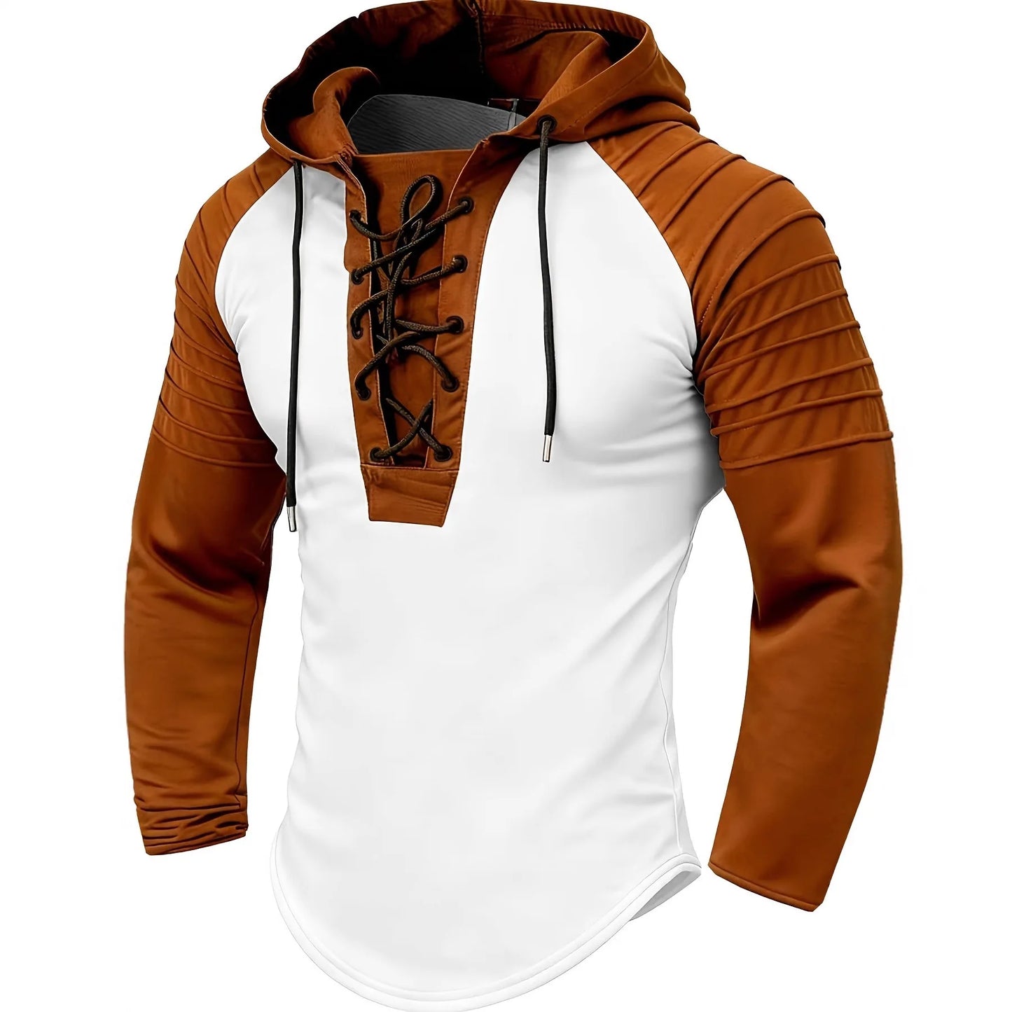 Solid Color Hoodie Muscle Men's Clothing,New Style Men's T-shirt Top. Pleated Hood. Street Style Long-sleeved POLO shirt S-XXXL